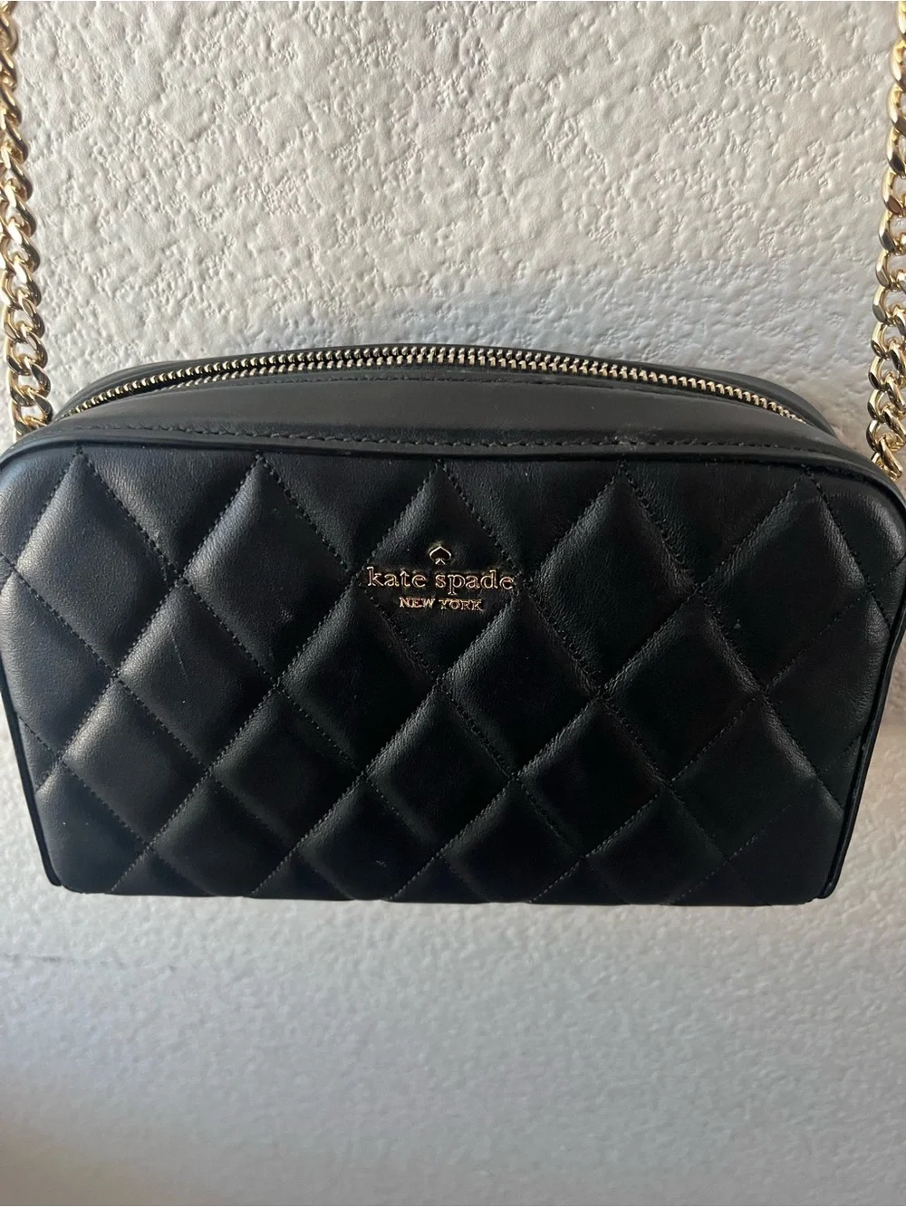 kate spade Quilted Black Crossbody with Gold Chain Strap